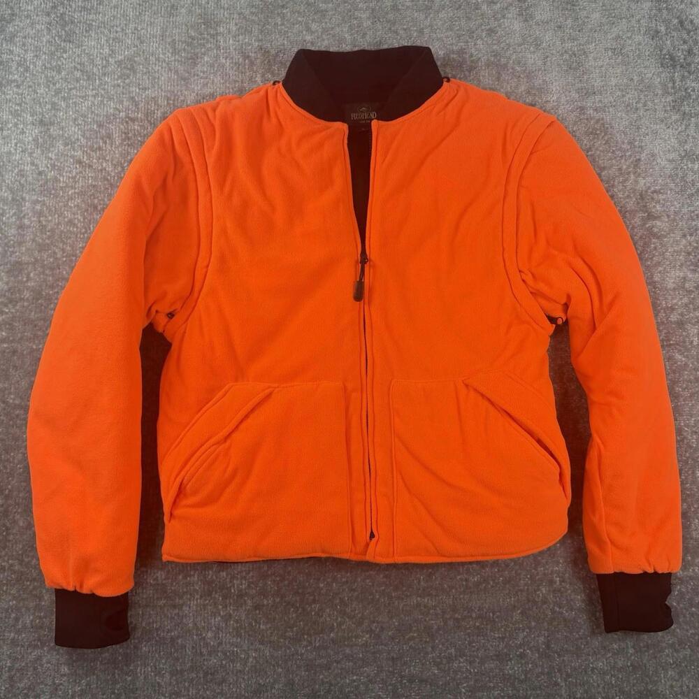 Mens Red Head Quilted Neon Orange Hunting Jacket Size Medium Zip Off Sleeves